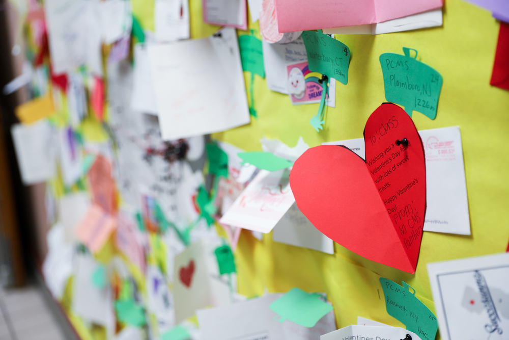 Heart valentine on bulletin board
